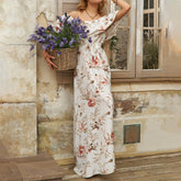 Trägerloses, asymmetrisches Satinkleid mit Blumenmuster